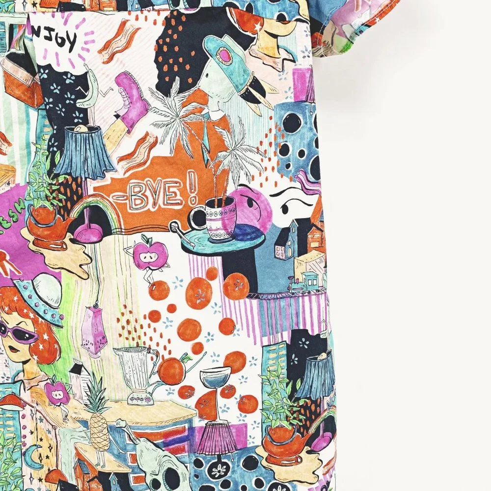 Zara Cartoon Button Up Shirtdress